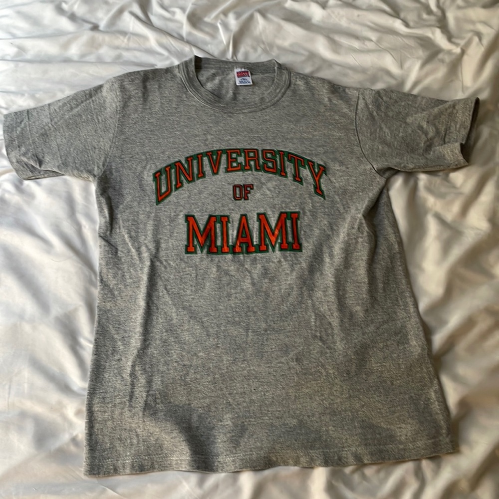 Vintage Thrifted Grey University of Miami Soffe Shirt Size: Medium